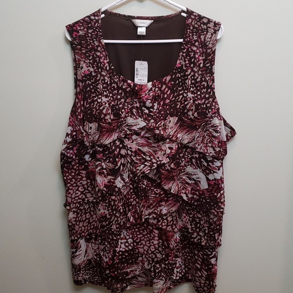 CJ Banks Brown Pink Lepoard Print Tank Top Size 3X